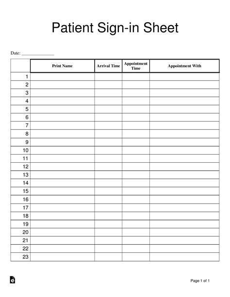 Printable Sign In Sheet For Medical Office